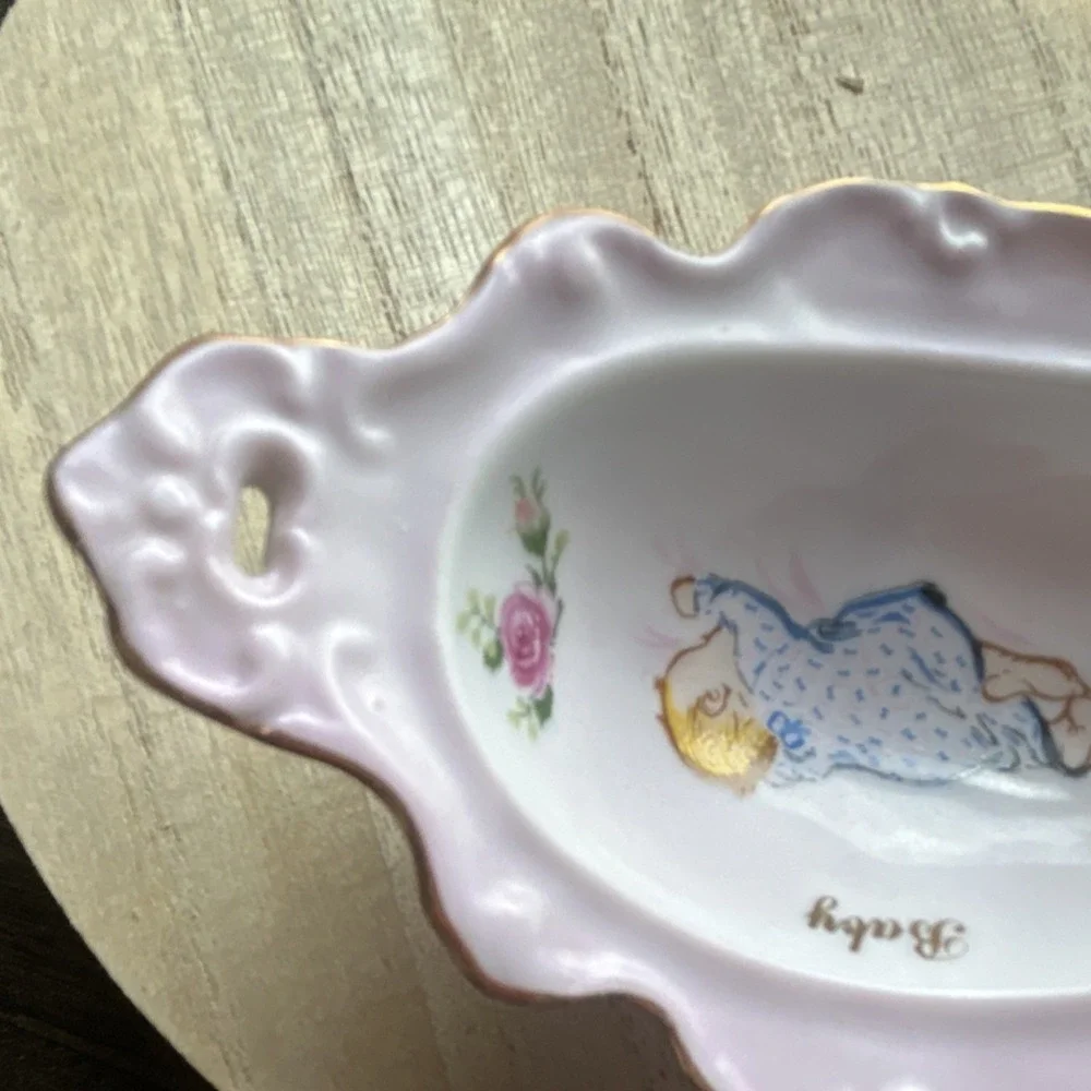 Viletta Fine China Baby Trinket Bowl Pink Gold Trim‎ Sleeping Baby Roseburg OR